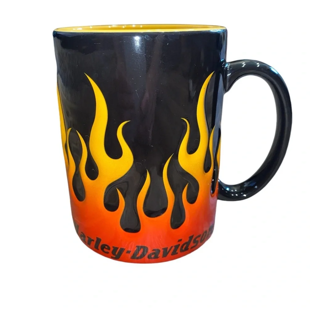 Harley-Davidson Motorcycle 3D Flames Coffee Mug 15oz Ceramic Cup 2002 - Picture 3 of 6